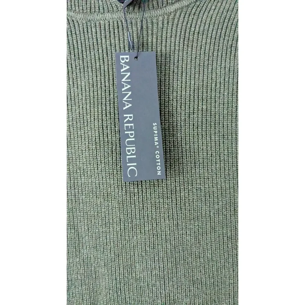 Banana Republic Olive Green Supima Cotton Knit Hoodie Sweater NEW